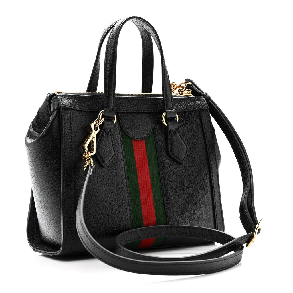 Textured Calfskin Web Small Ophidia Tote Bag Black