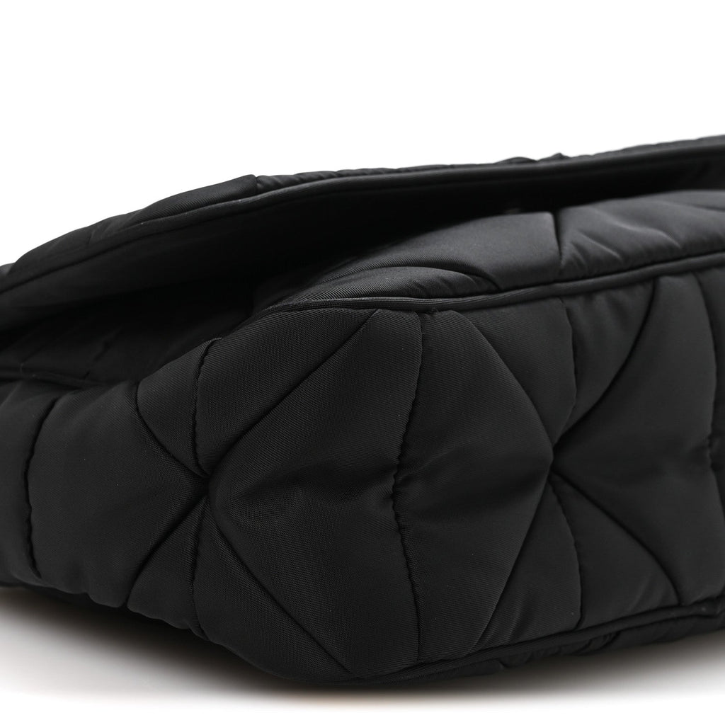 Re-Nylon Quilted Padded Flap Shoulder Bag Black
