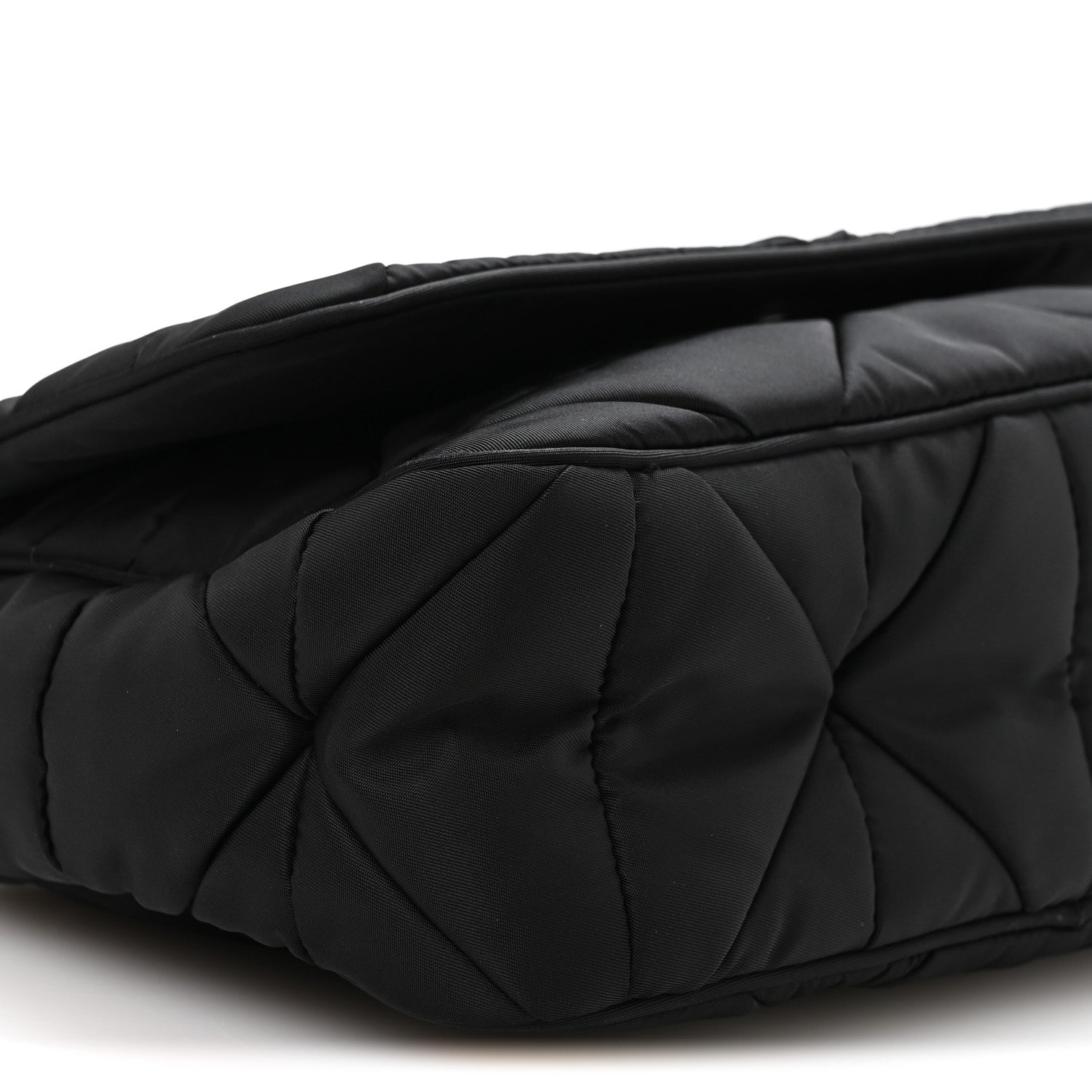 Re-Nylon Quilted Padded Flap Shoulder Bag Black