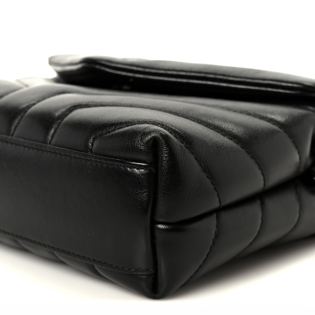Calfskin Y Quilted Monogram Monochrome Toy Loulou Crossbody Bag Black