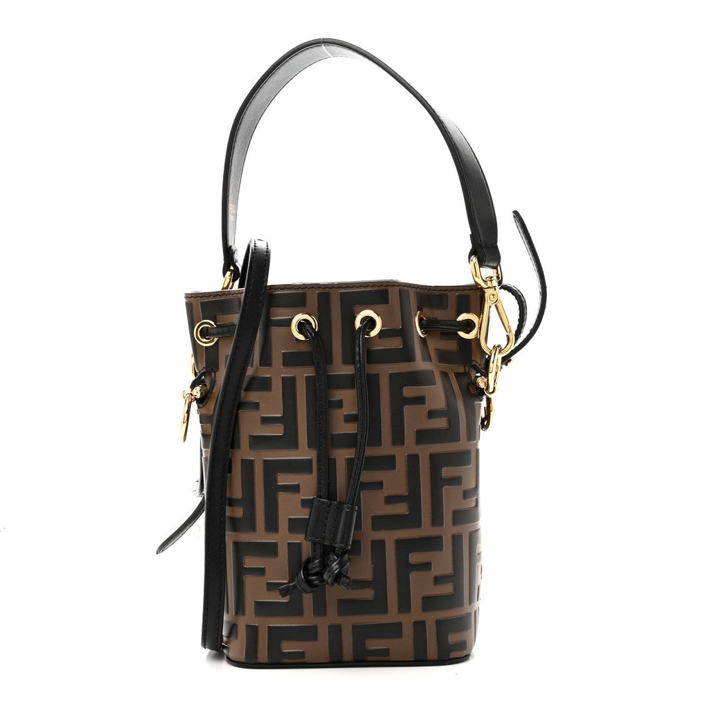 Vitello Liberty F is Fendi Bi-Color FF 1974 Embossed Mini Mon Tresor Bucket Bag Maya Black