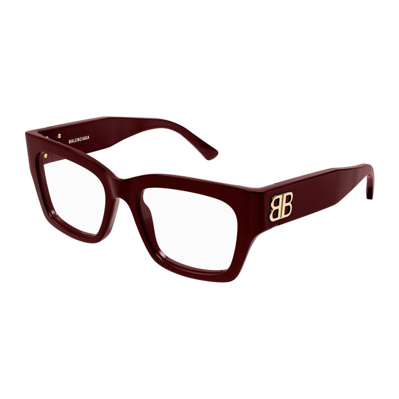 Balenciaga Eyeglasses Rectangle Full Rim, Burgundy Frame and Clear Demo Lenses Lens BB0325O004