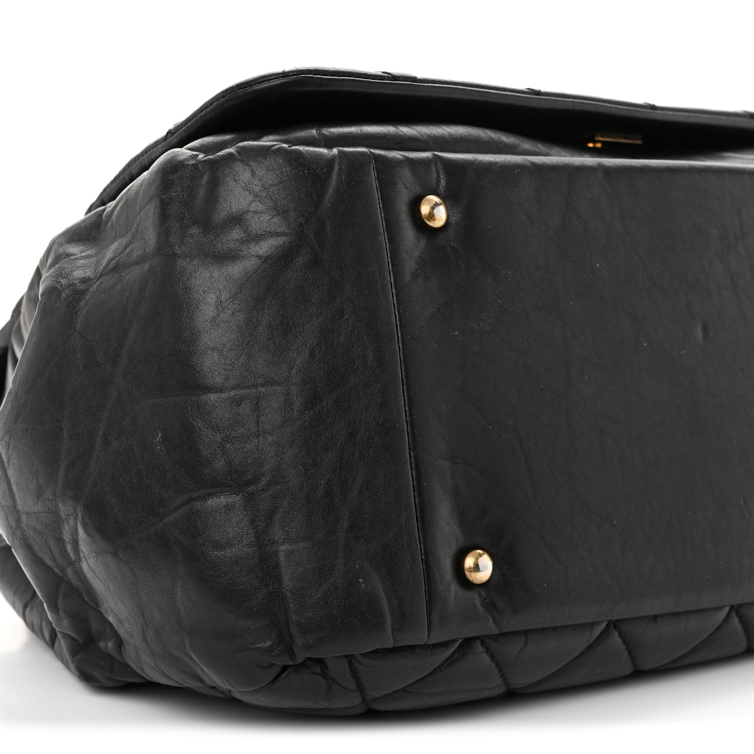 Aged Calfskin Quilted Large Pondichery Flap Black