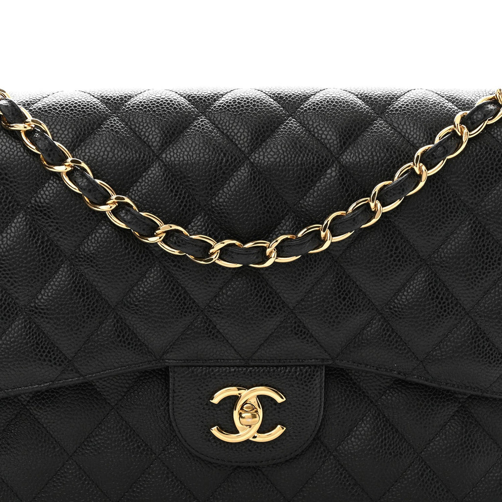 Caviar Quilted Jumbo Double Flap Black