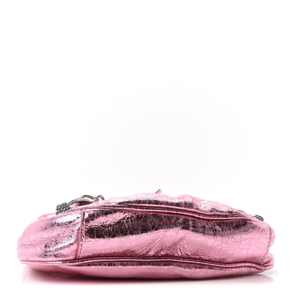 Metallic Agneau Arena Crystal Le Cagole Mini Purse With Chain Met Pink