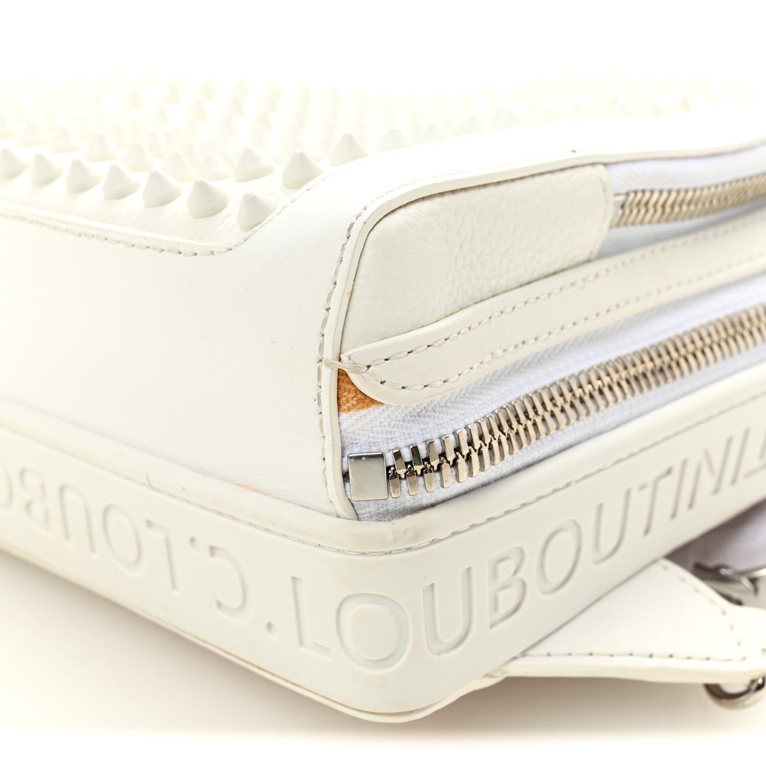 Calfskin Mens Loubifunk Spiked Bag White