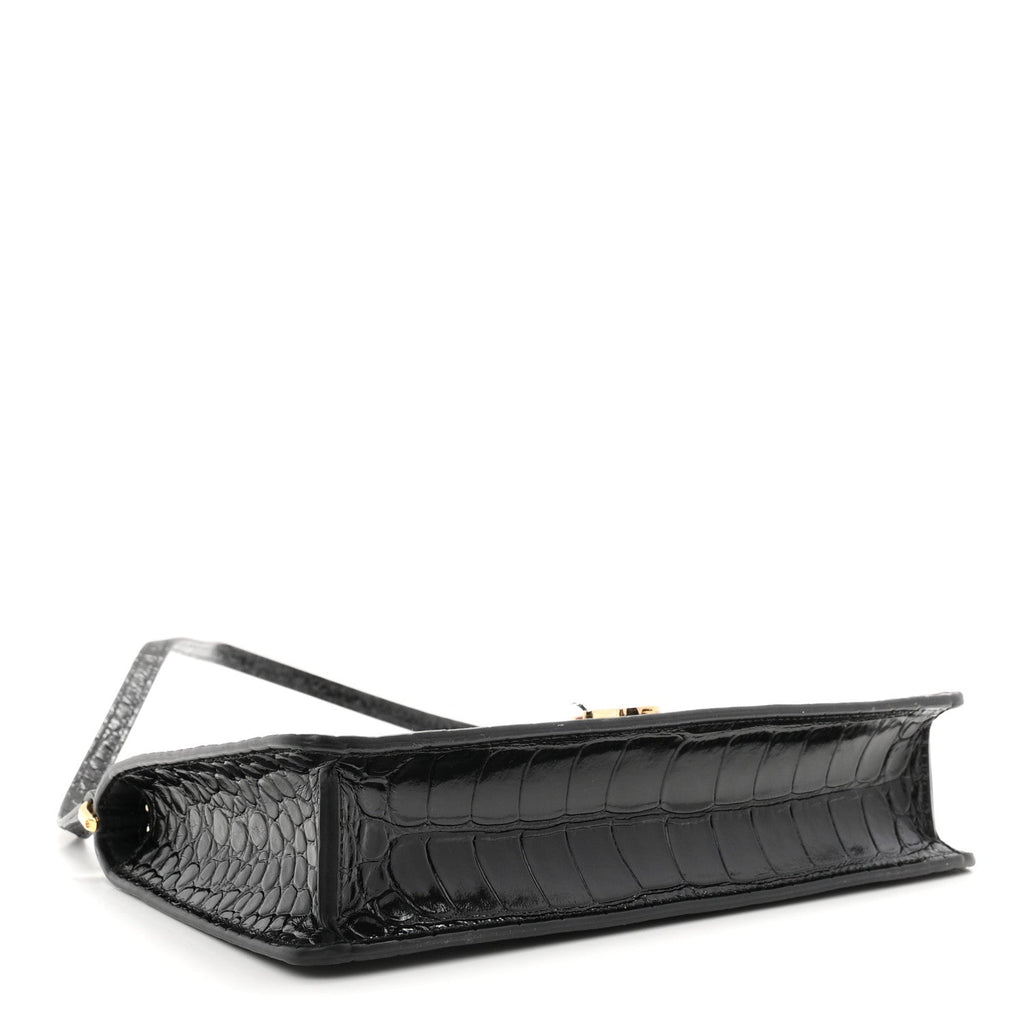 Calfskin Alligator Embossed Mini TB Shoulder Bag Black