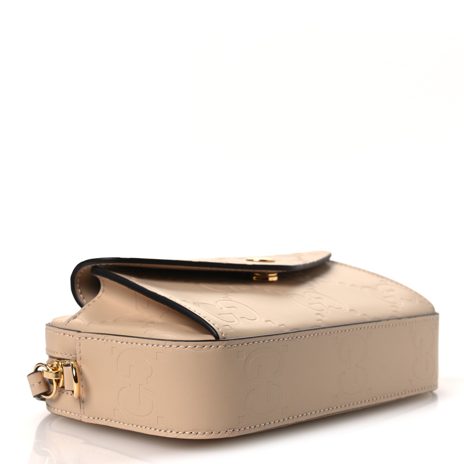 Calfskin GG Super Mini Debossed Chain Wallet Light Beige