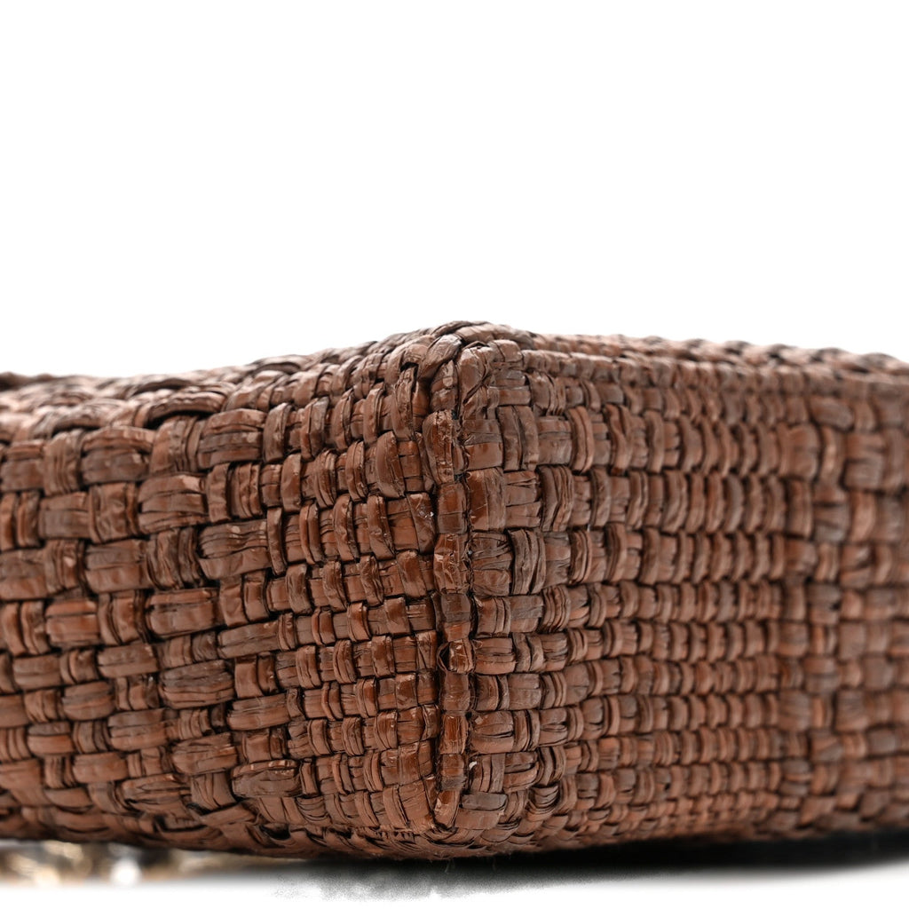 Braided Raffia Quilted Top Handle Slim Vanity With Chain Brown