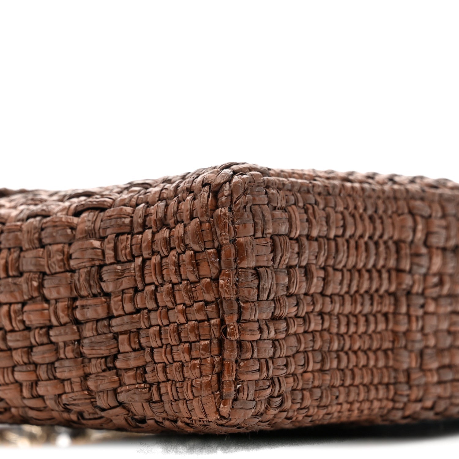 Braided Raffia Top Handle Slim Vanity With Chain Brown