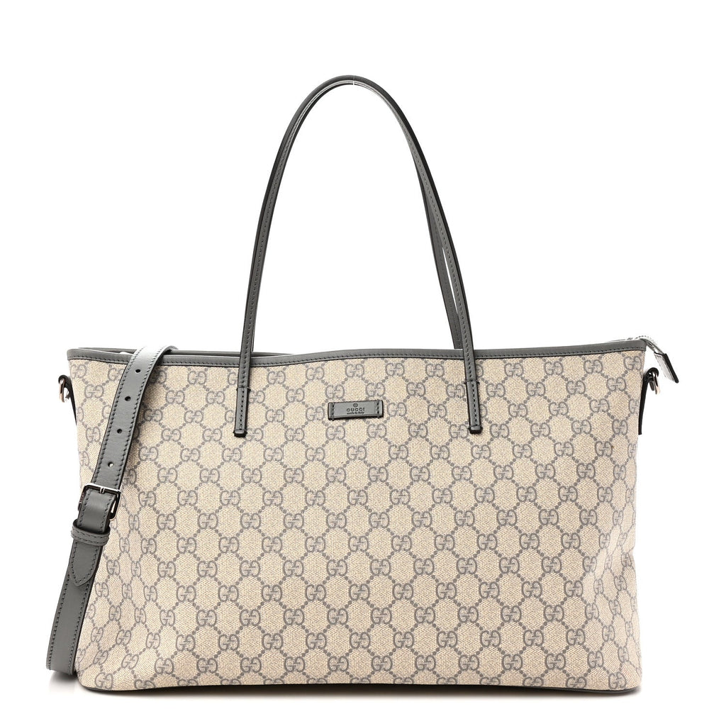 GG Supreme Monogram Medium Zippered Tote Grey