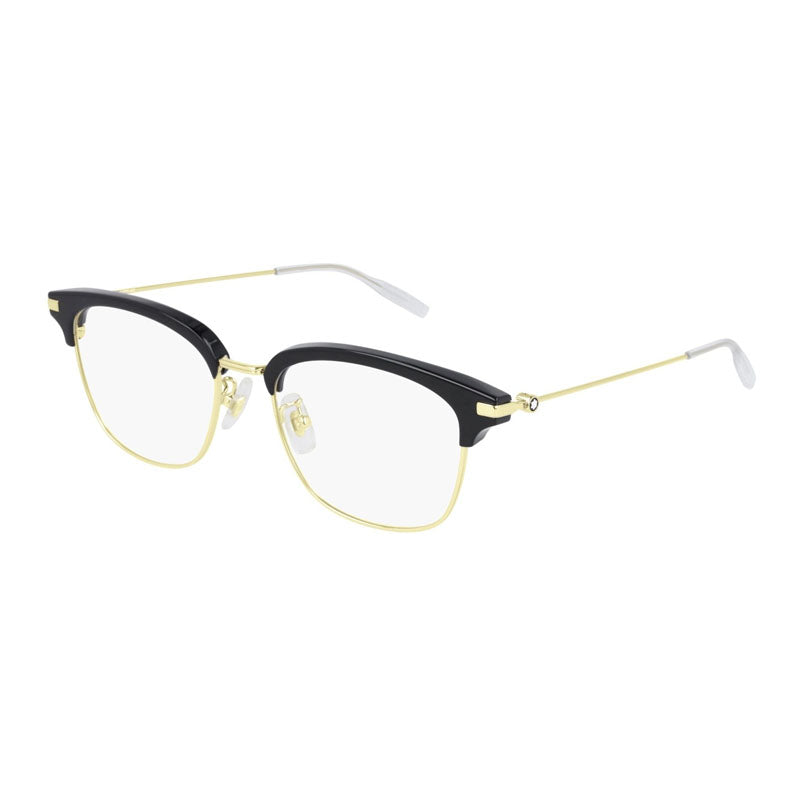 Montblanc Eyeglasses Square Full Rim, Gold/Black Frame and Clear Demo Lenses Lens MB0141OK002