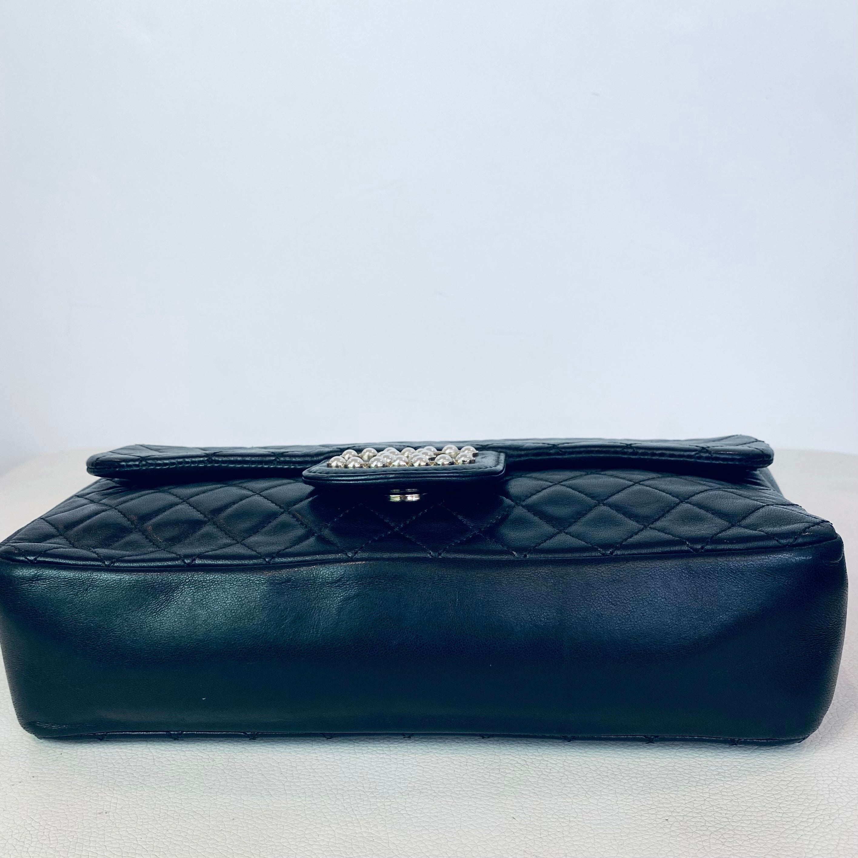 CHANEL Quilted Pearl CC Flap Shoulder Bag Black