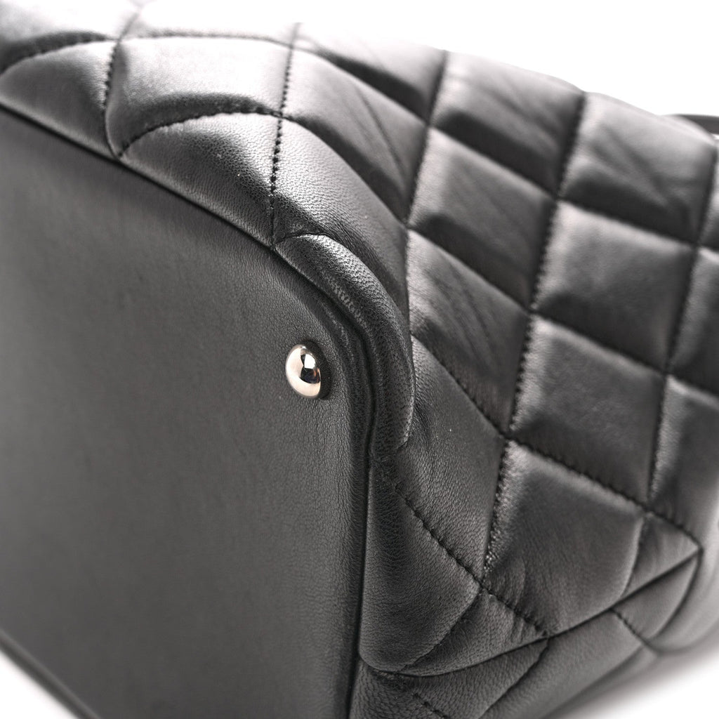 Lambskin Quilted Chic and Soft Shopping Tote Black