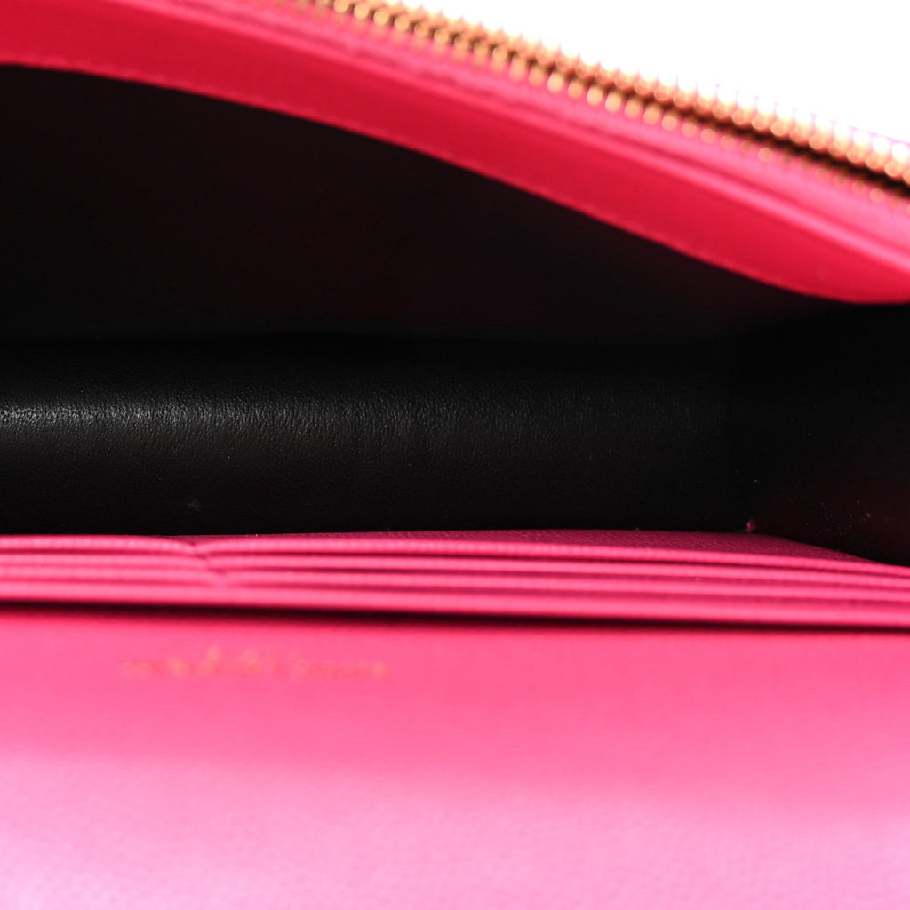 Grain De Poudre Matelasse Chevron Monogram Envelope Chain Wallet Fresh Fuchsia