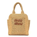 Raffia Crochet Woven Tote Bag Beige
