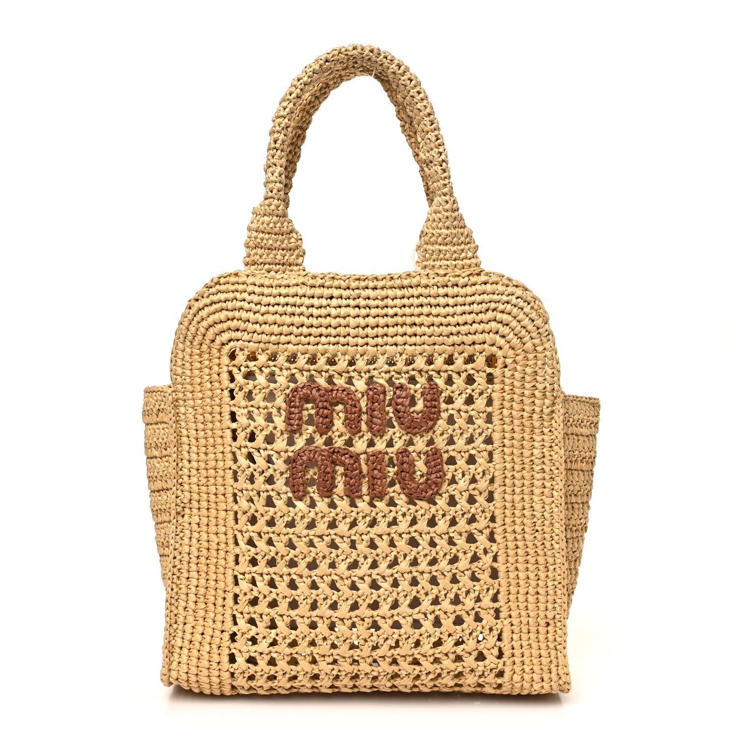 Raffia Crochet Woven Tote Bag Beige