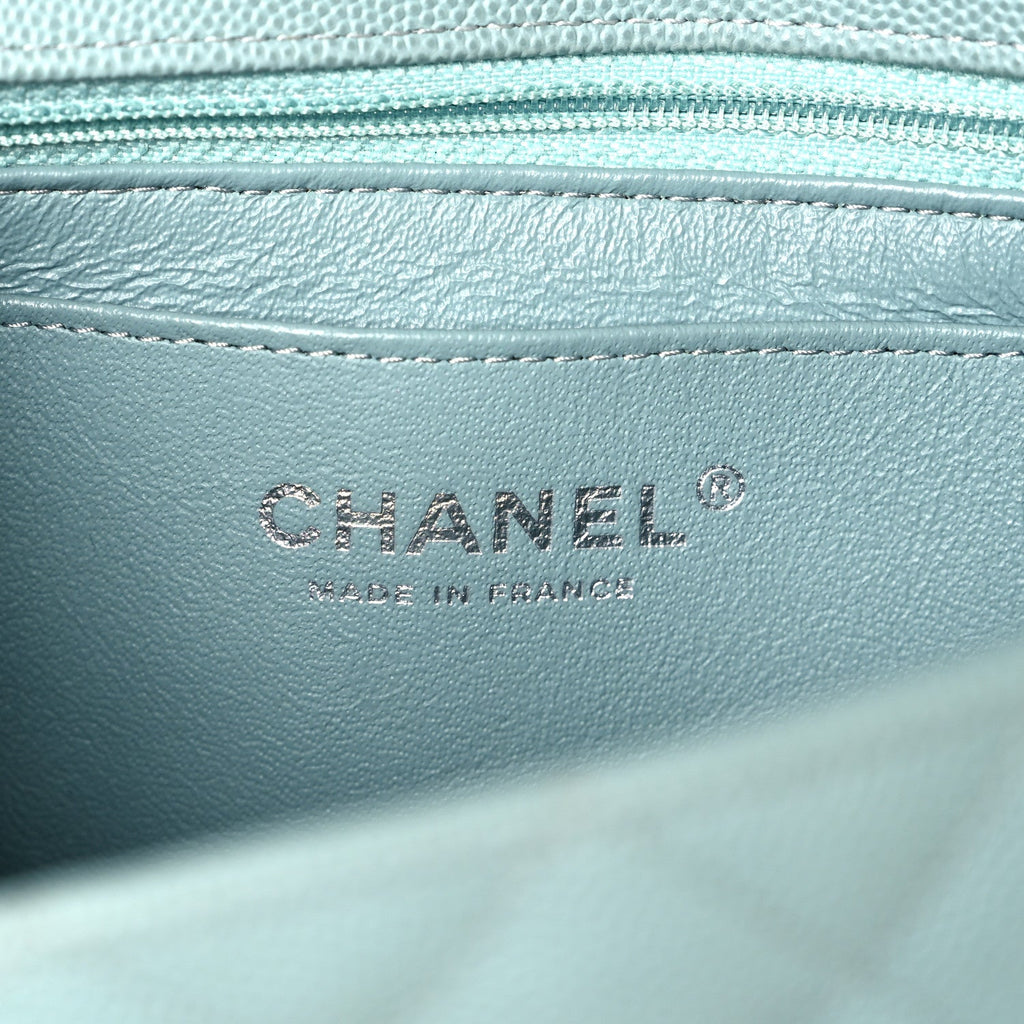 Caviar Quilted Mini Rectangular Flap Blue