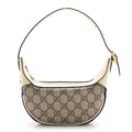 GG Supreme Monogram Textured Dollar Calfskin Web Mini Ophidia Half Moon Hobo Beige Ebony Mystic White