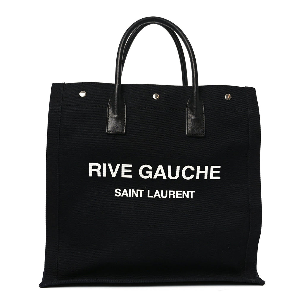 Linen Calfskin Rive Gauche North South Tote Black