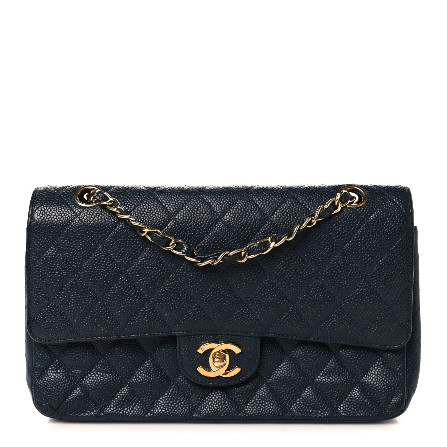 Caviar Quilted Small Double Flap Navy