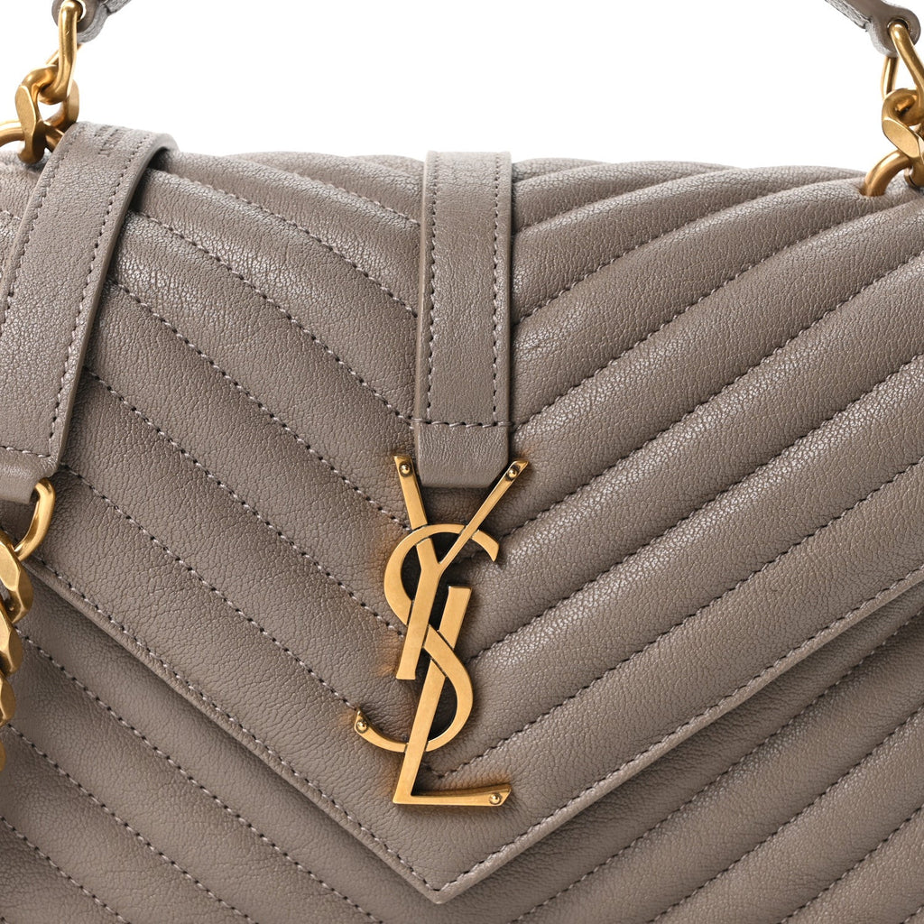 Sheepskin Matelasse Chevron Monogram Medium College Bag Greyish Brown
