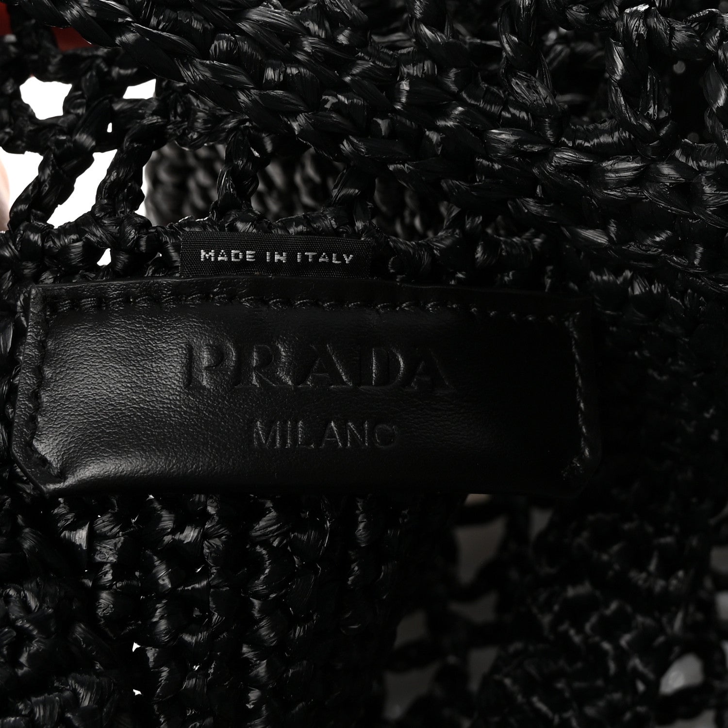 Yarn Raffia Effect Crochet Logo Embroidered Small Tote Bag Black