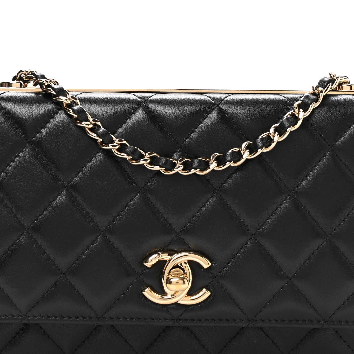 Lambskin Quilted Trendy CC Wallet On Chain WOC Black