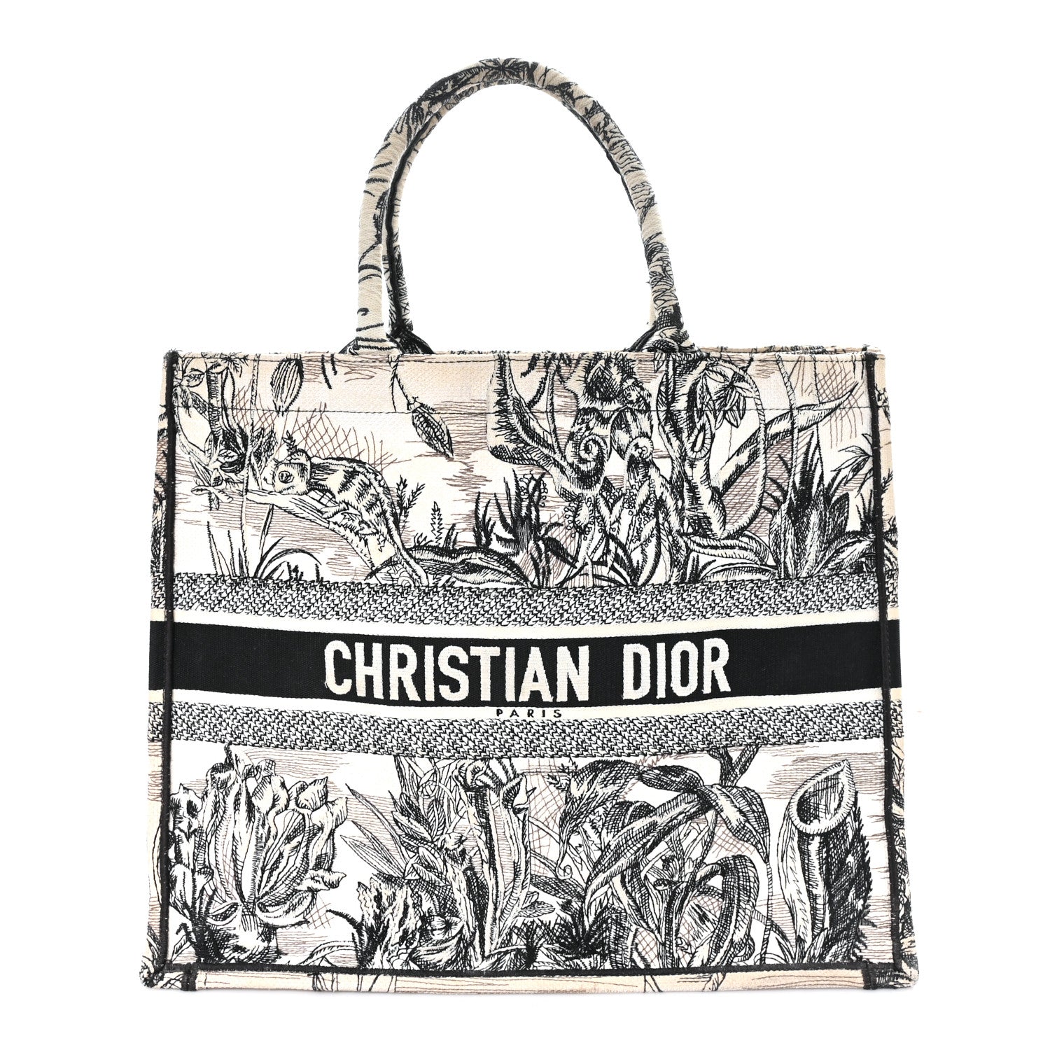 Canvas Embroidered Toile De Jouy Book Tote White Black