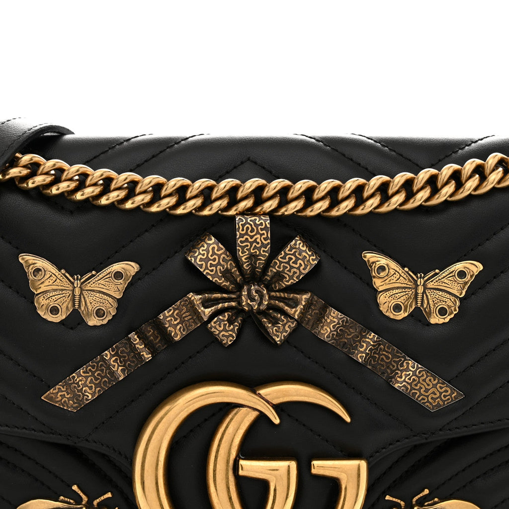 Calfskin Matelasse Animal Studs Medium GG Marmont Shoulder Bag Black
