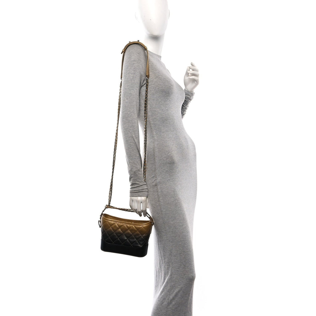 Metallic Goatskin Quilted Small Gabrielle Hobo Gold Black