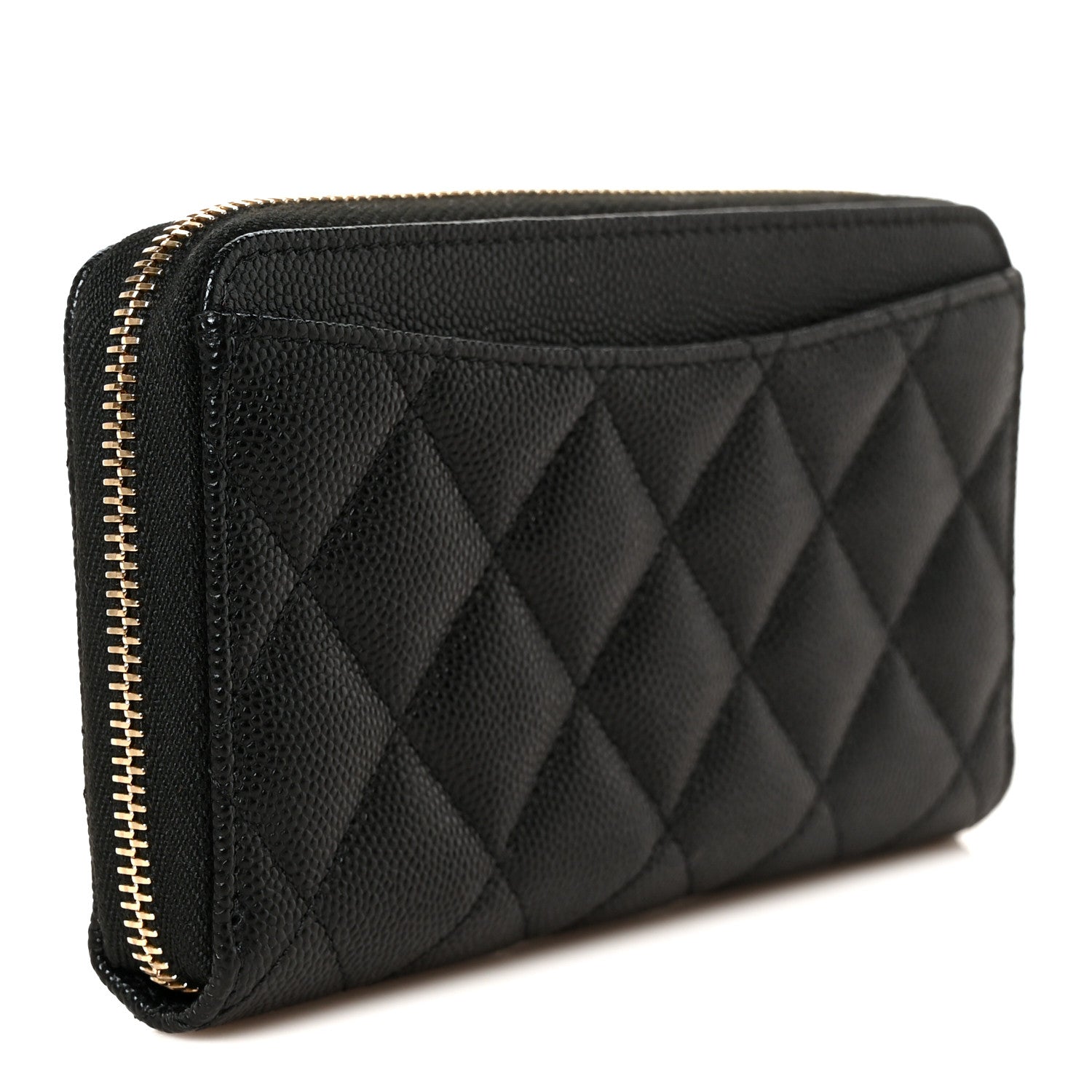 Caviar Quilted Medium Zip Around Wallet Black
