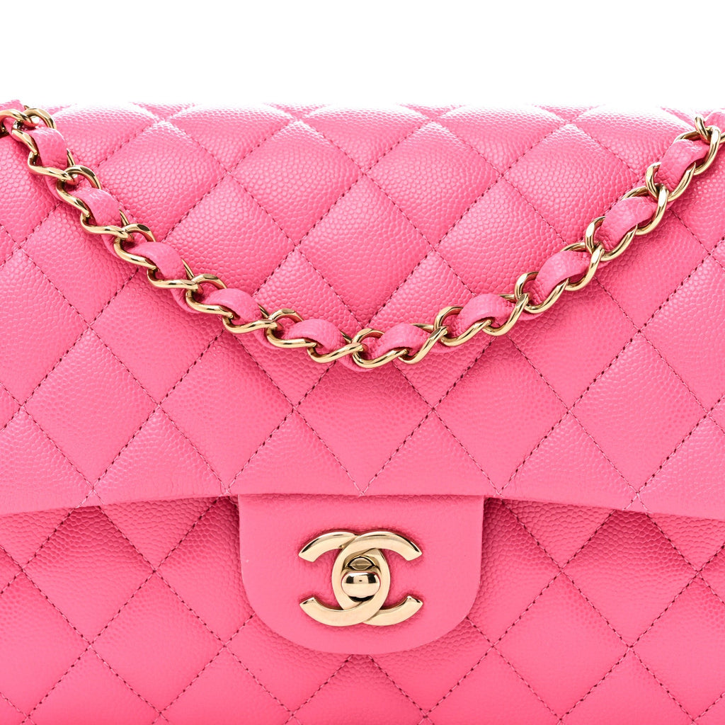 Caviar Quilted Medium Double Flap Pink