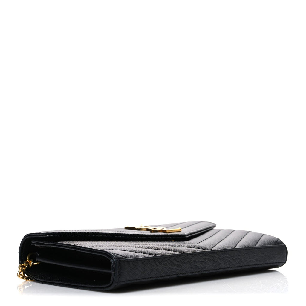 Grain De Poudre Matelasse Chevron Monogram Chain Wallet Black