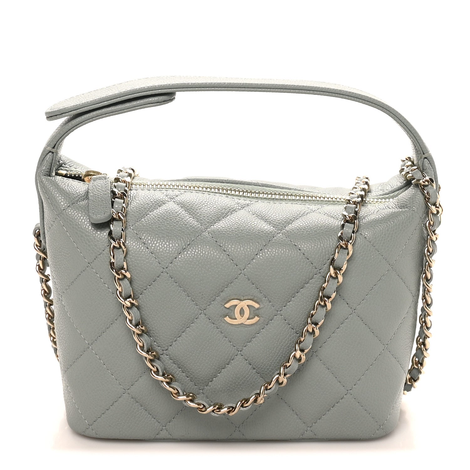 Caviar Quilted Hobo Clutch With Chain Light Green Light Green
