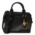 Pebbled Calfskin Mini Skull Padlock Zip Around Tote Black
