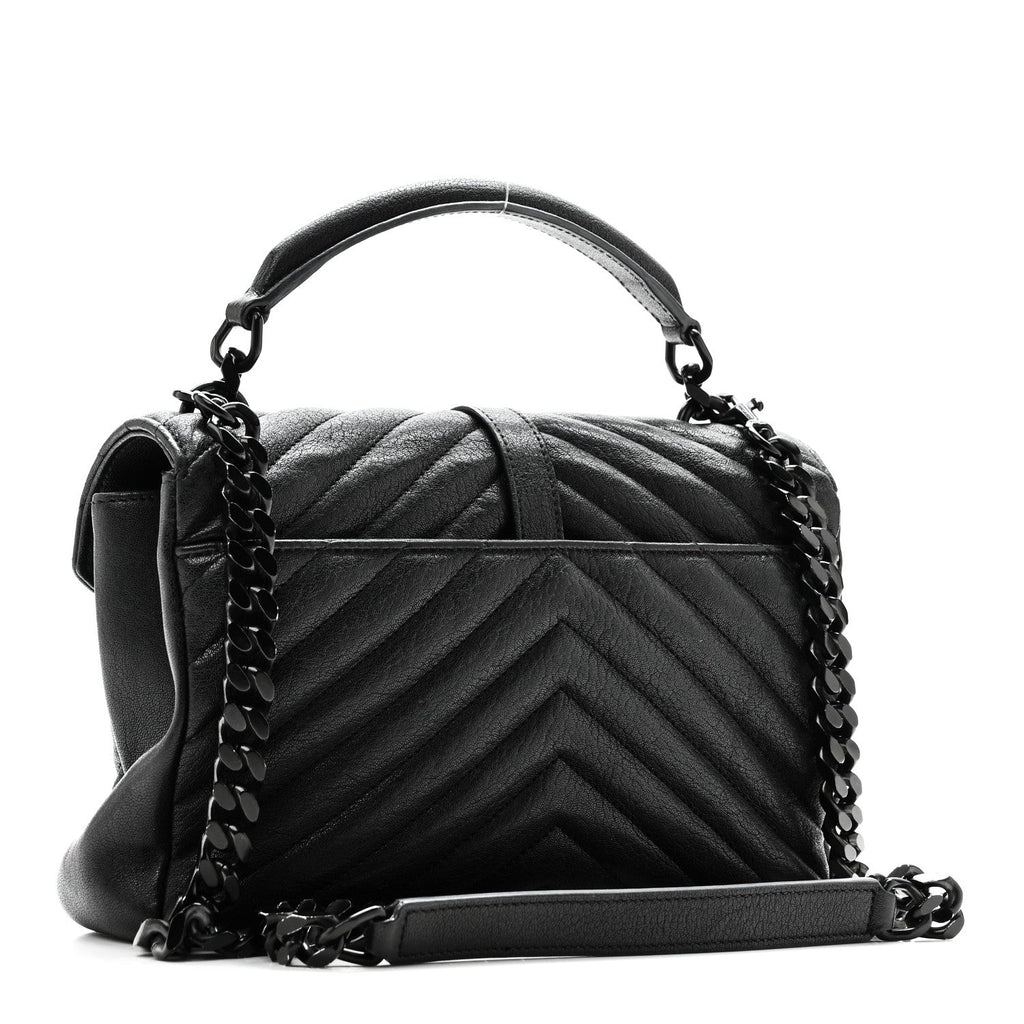 Sheepskin Matelasse Chevron Monogram Monochrome Medium College Bag Black