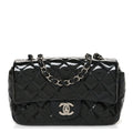Patent Calfskin Quilted Mini Rectangular Flap Navy Blue