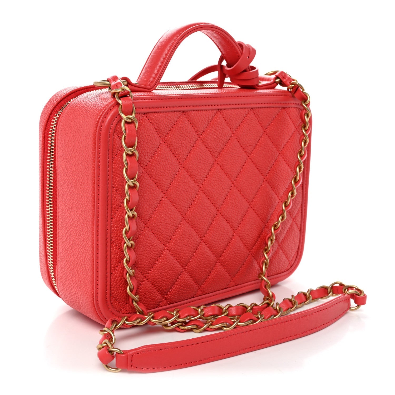 Caviar Quilted Medium CC Filigree Vanity Case Red
