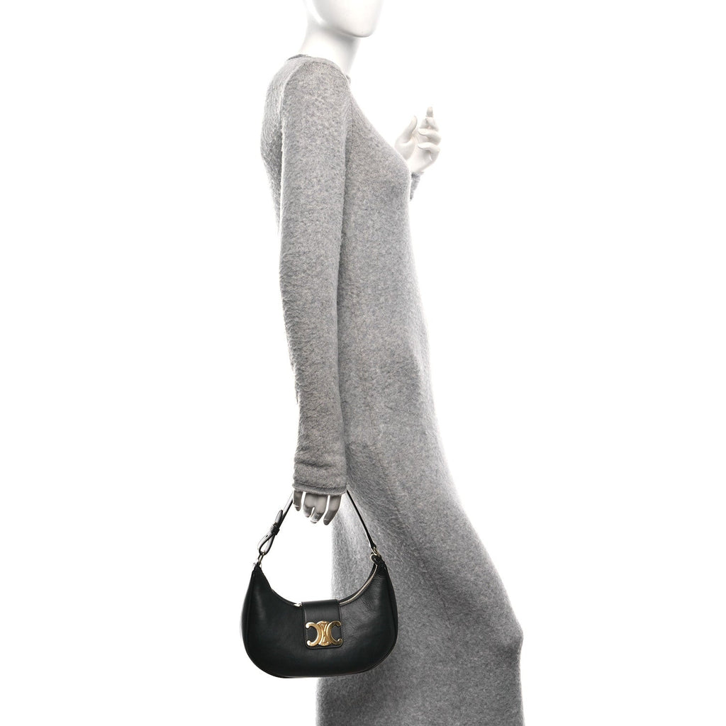 Smooth Calfskin Medium Strap Ava Triomphe Shoulder Bag Black