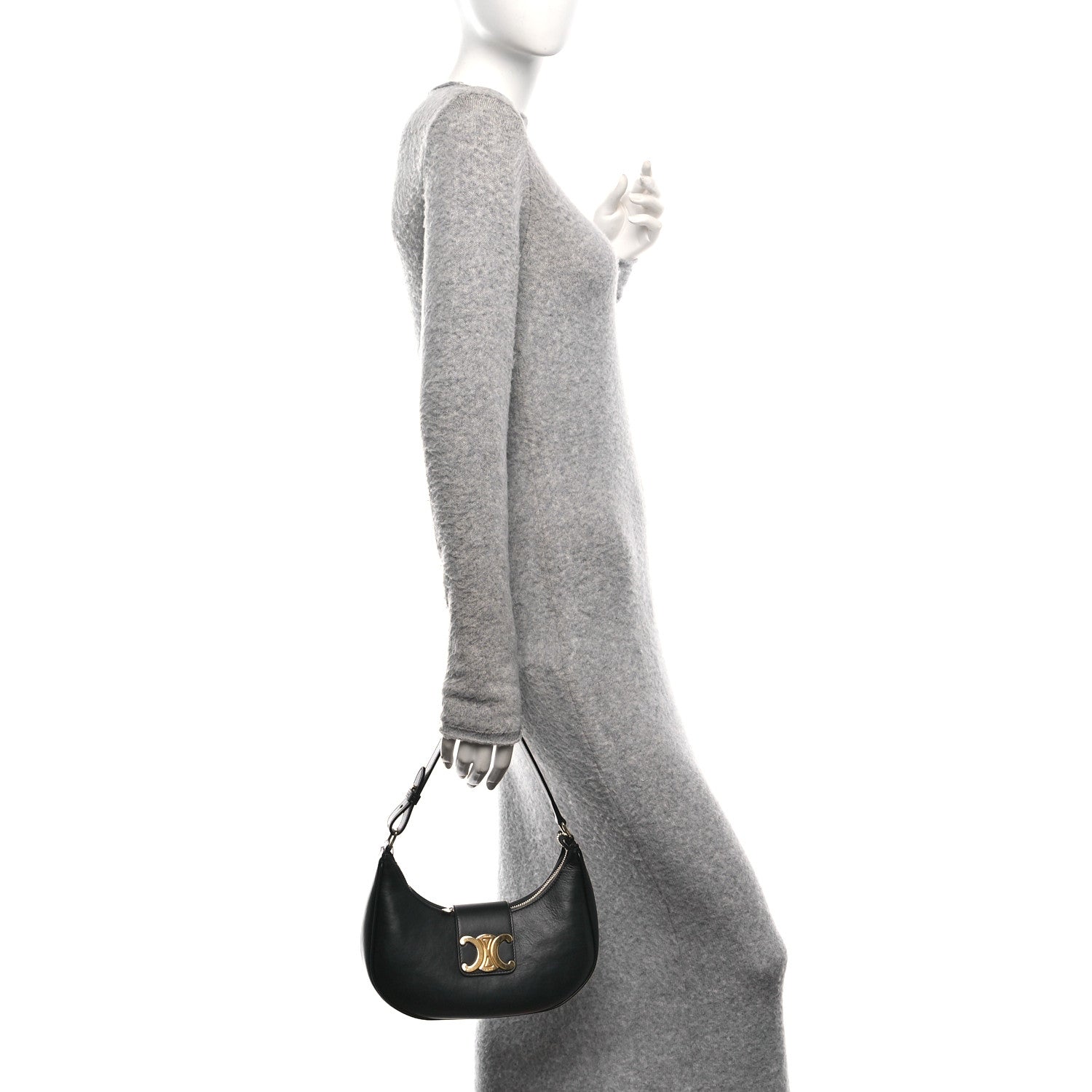 Smooth Calfskin Medium Strap Ava Triomphe Shoulder Bag Black