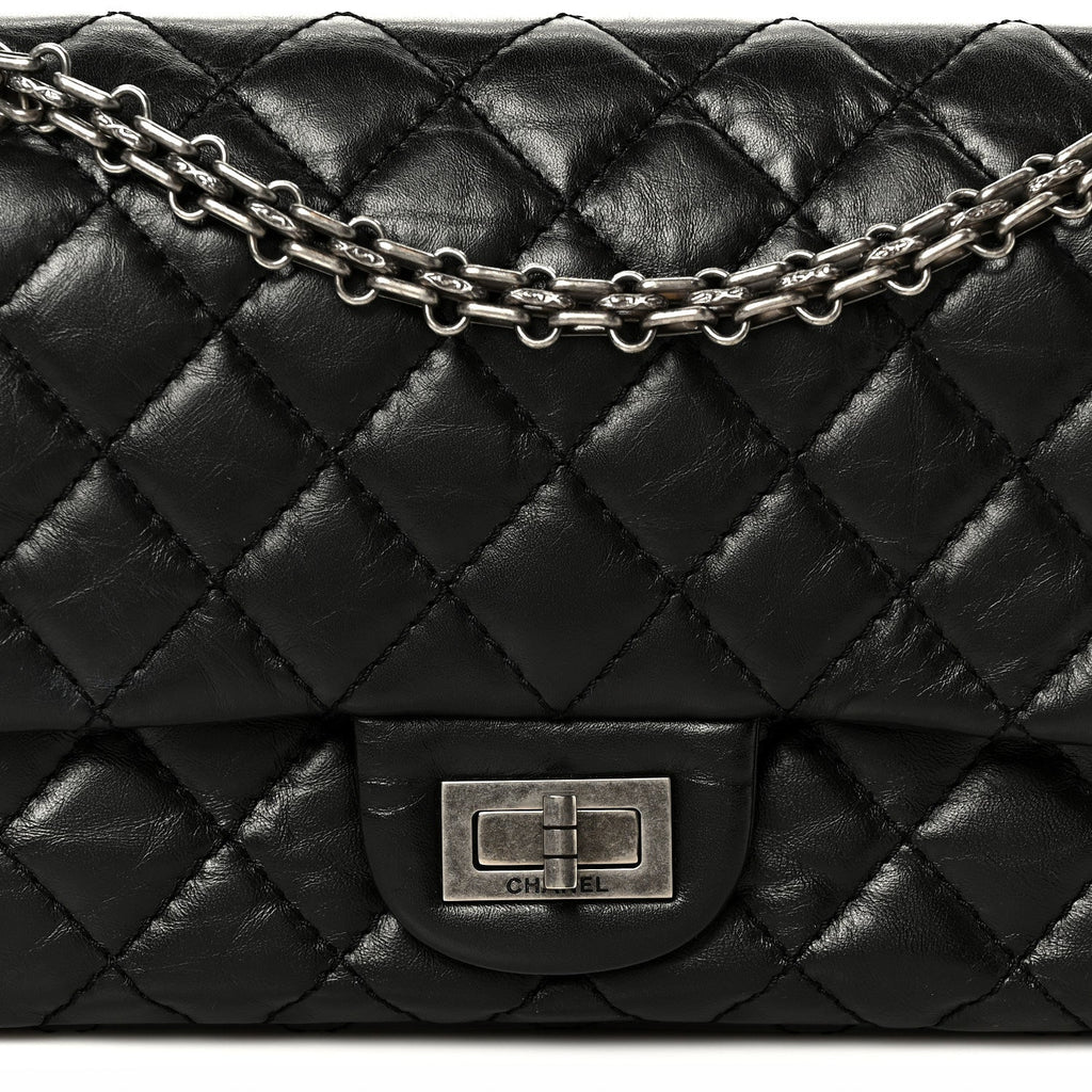 Aged Calfskin Quilted 2.55 Reissue 225 Flap Black