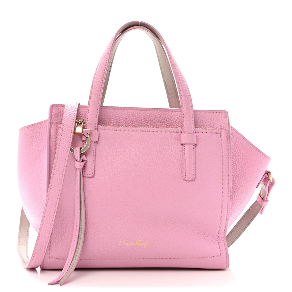 Grained Calfskin Double Handle Small Amy Tote Pink