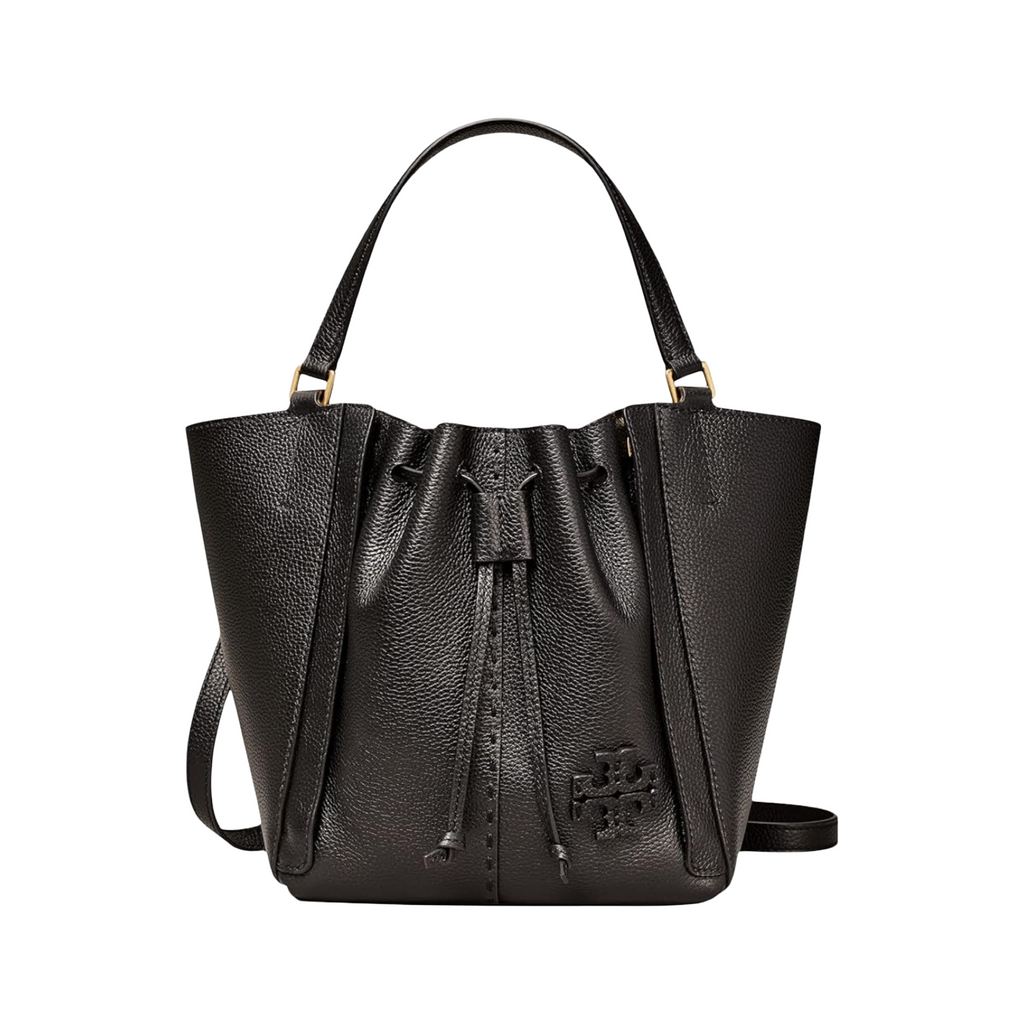 TORY BURCH McGraw Dragonfly Leather Drawstring Bucket Bag