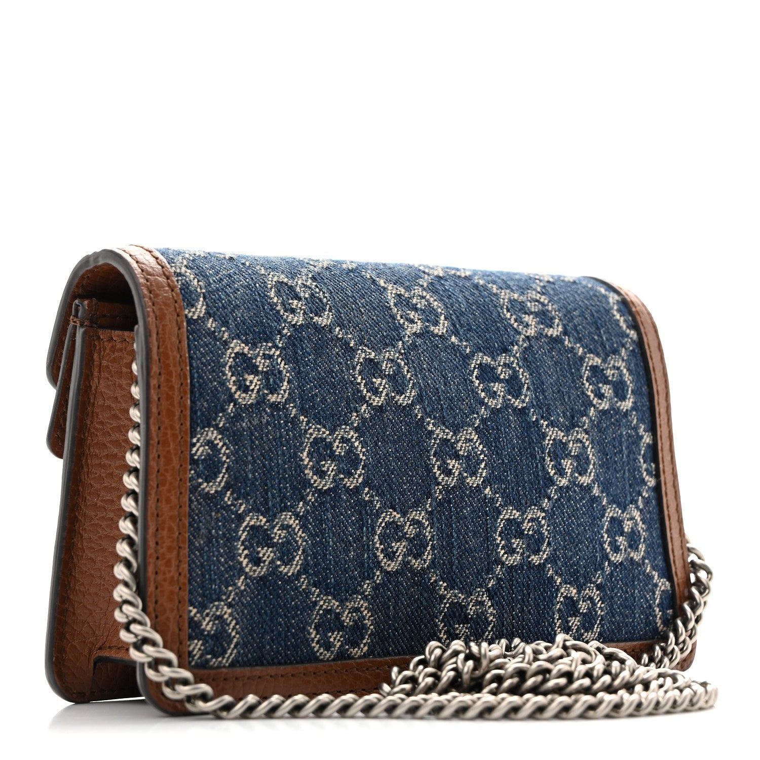 New Denim GG Monogram Dollar Calfskin Enamel Super Mini Dionysus Shoulder Bag Blue Tea Cuir Epilog Electric Blue