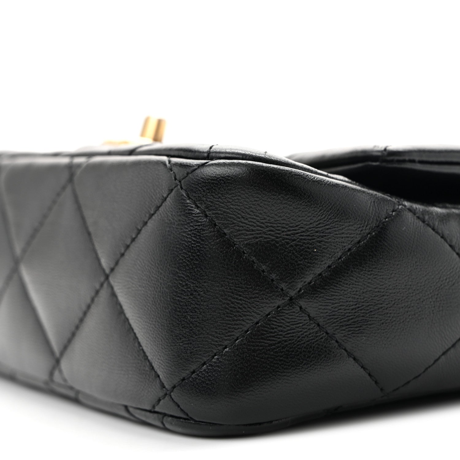 Shiny Lambskin Quilted Mini Sweetheart Flap Black