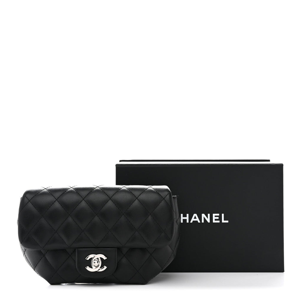 Calfskin Quilted CC Uniform Flap Belt Bag Black