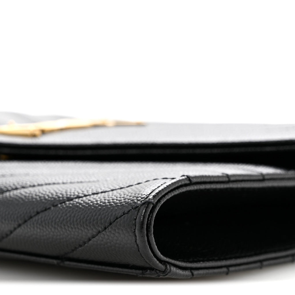 Grain De Poudre Matelasse Chevron Monogram Envelope Clutch Black