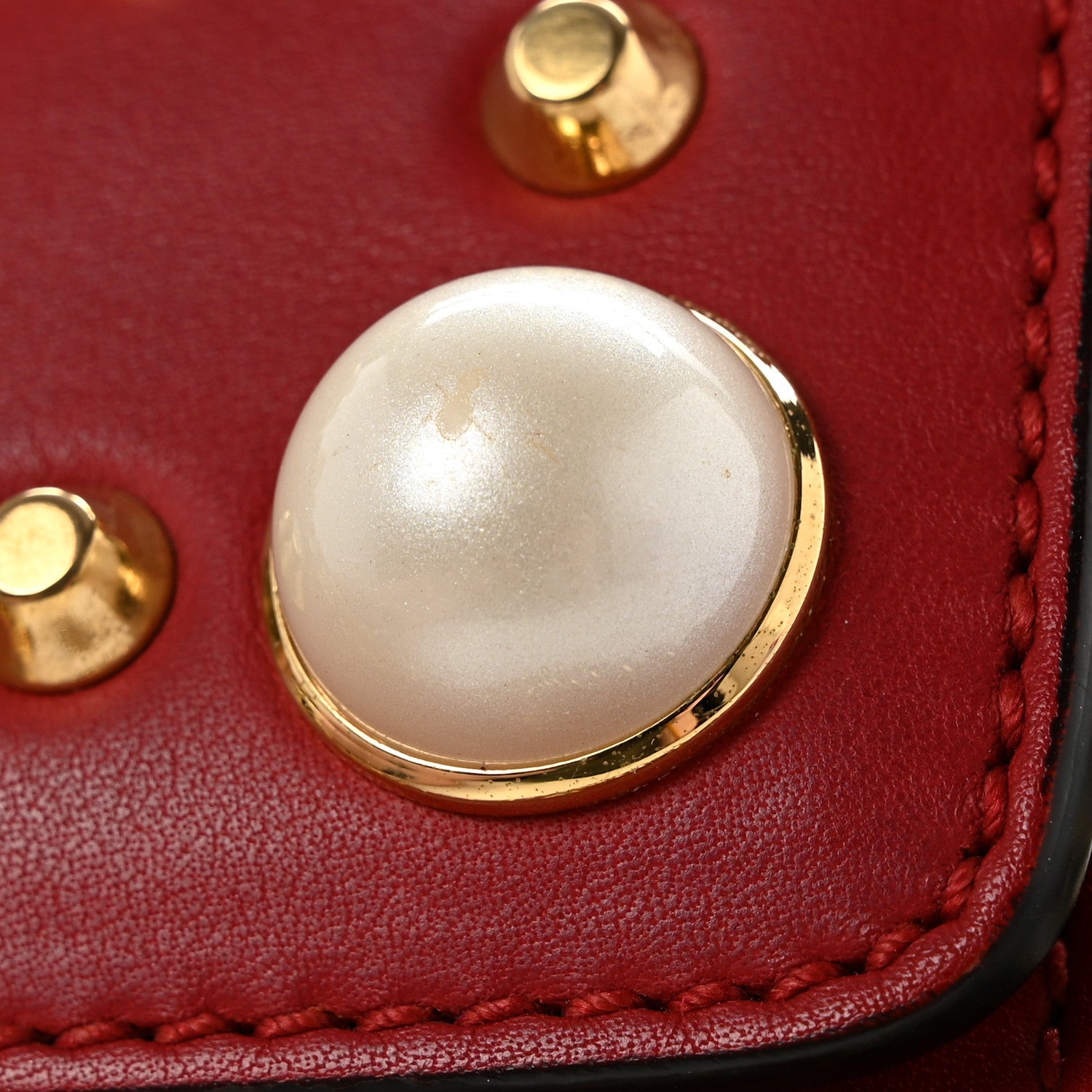 Calfskin Studded Small Padlock Shoulder Bag Hibiscus Red