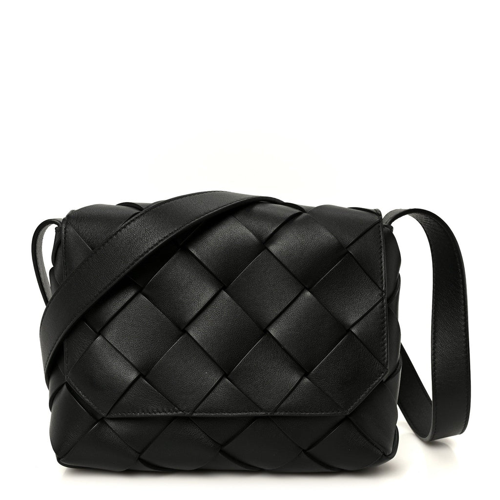 Grained Calfskin Intreccio Small Diago Crossbody Bag Black